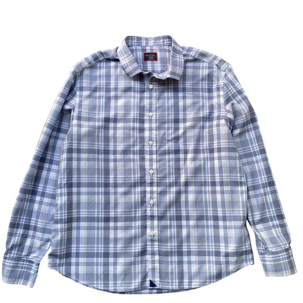 UNTUCKit Men's Shirt XL Blue Plaid Button Up Long Sleeve Casual Cotton Everyday